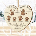 Family, Pet Lovers - First Christmas As A Family Of Four Handprints - Personalized Custom Shaped Wooden Ornament