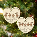 Family, Pet Lovers - First Christmas As A Family Of Four Handprints - Personalized Custom Shaped Wooden Ornament