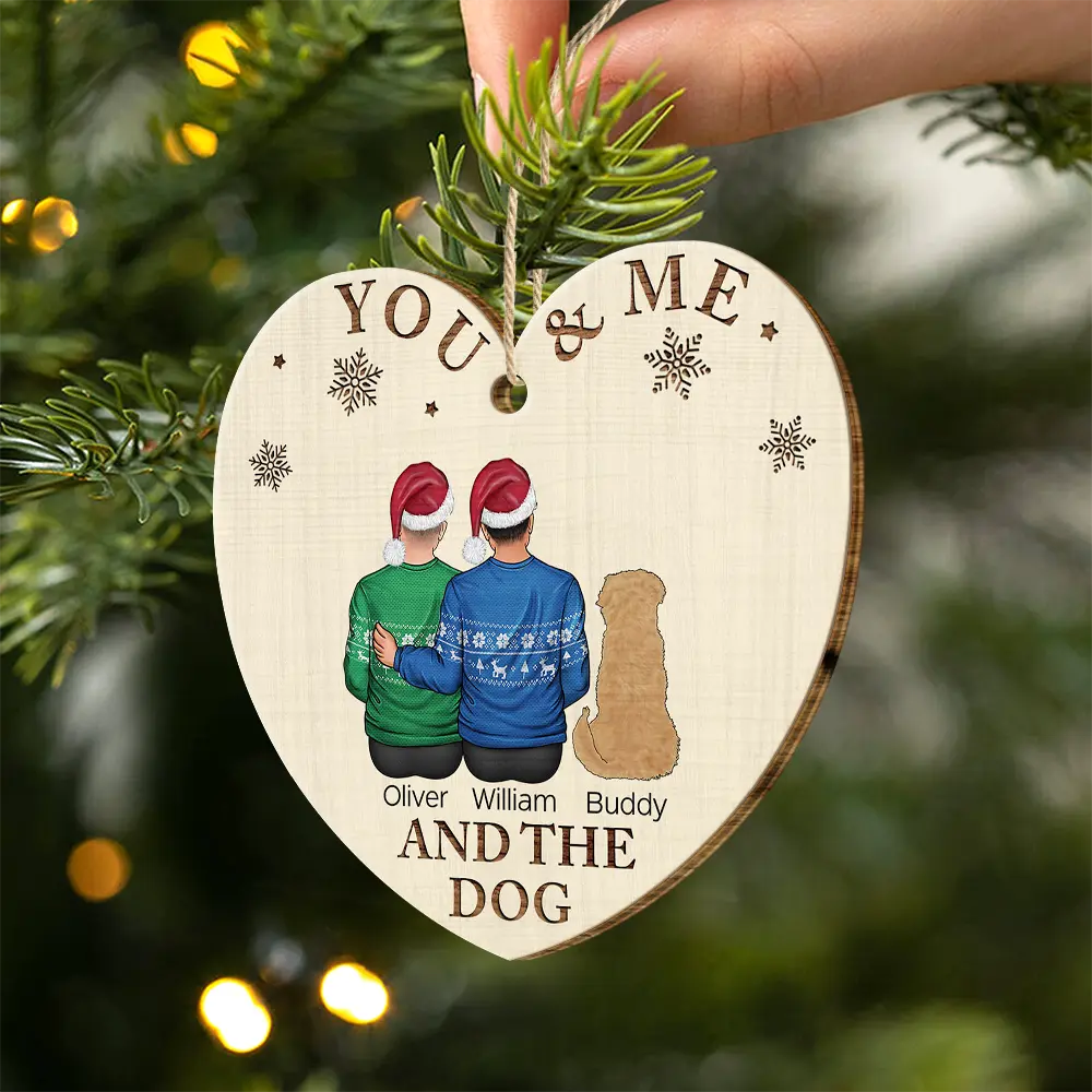 Dog Lovers, Pet Lovers, Couple - You & Me & The Dog Christmas Loving Couple - Personalized Custom Shaped Wooden Ornament