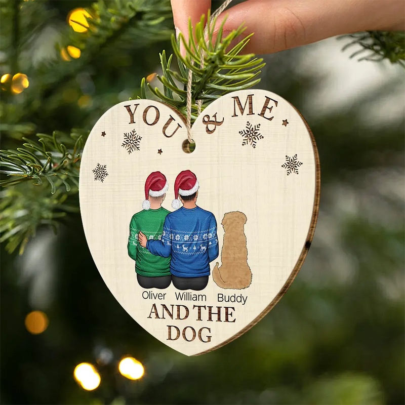 Dog Lovers, Pet Lovers, Couple - You & Me & The Dog Christmas Loving Couple - Personalized Custom Shaped Wooden Ornament