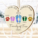 Family - First Christmas As A Family Of Four Color Footprints - Personalized Custom Shaped Wooden Ornament