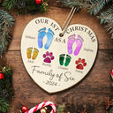 Family - First Christmas As A Family Of Four Color Footprints - Personalized Custom Shaped Wooden Ornament