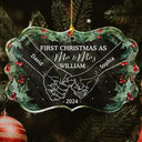 Gift For Couples - Holding Hands First Christmas As Mr & Mrs Couple - Personalized Medallion Glass Ornament