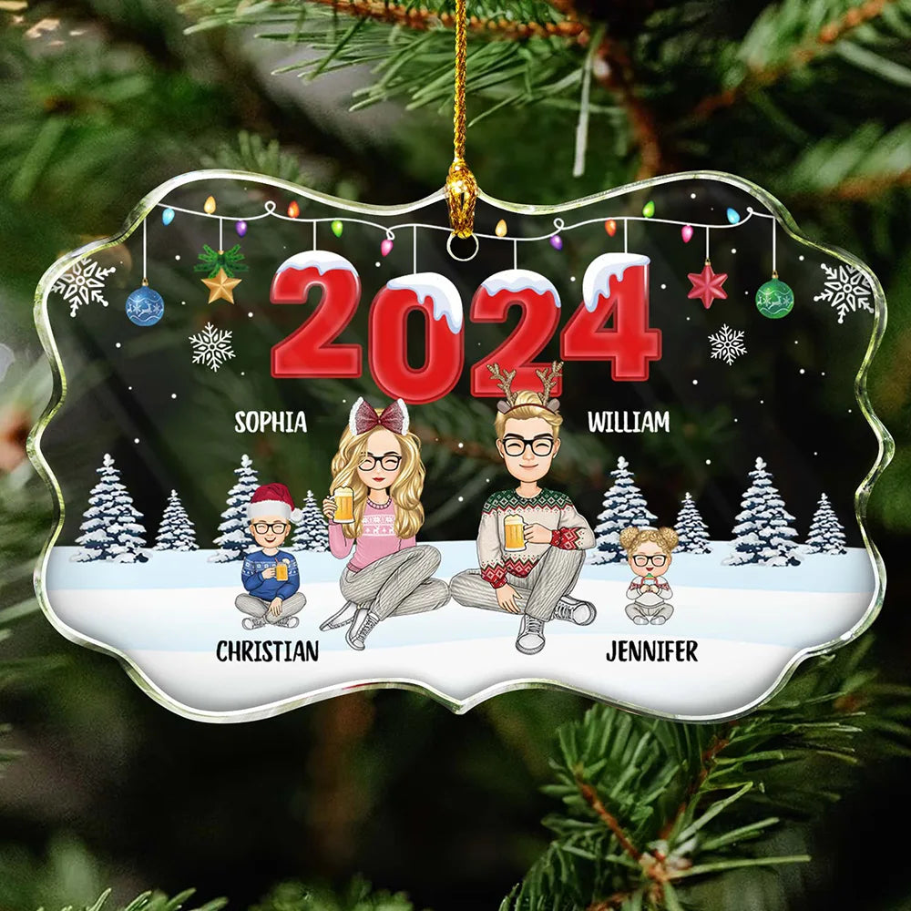 2024 Christmas Cartoon Family Dog Cat - Personalized Medallion Glass Ornament