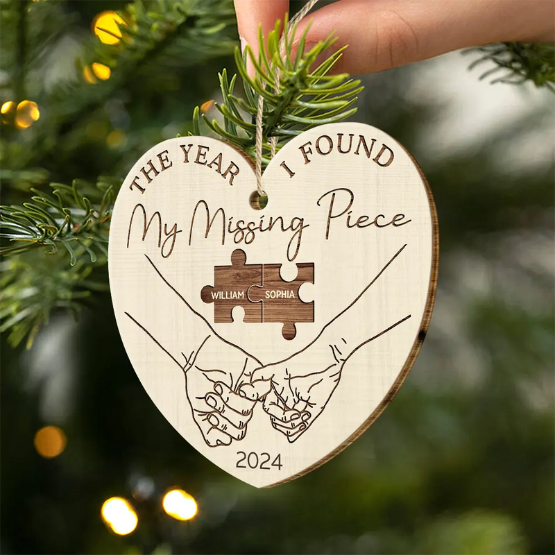 Gift For Couples - The Year I Found My Missing Piece Couples - Personalized Custom Shaped Wooden Ornament