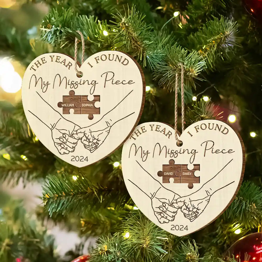 Gift For Couples - The Year I Found My Missing Piece Couples - Personalized Custom Shaped Wooden Ornament
