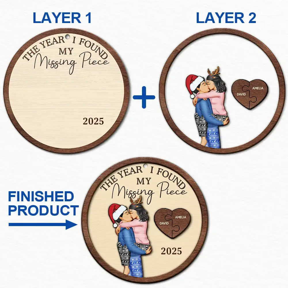 Gift For Couples - The Year I Found My Missing Piece Kissing Couples - Personalized 2-Layered Wooden Ornament
