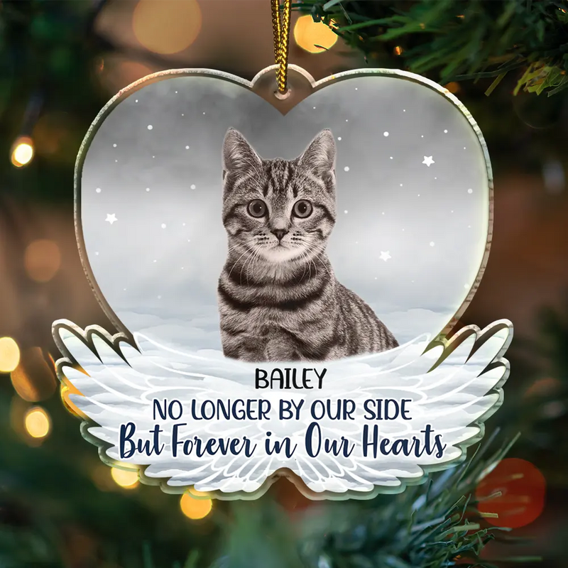 Christmas,Sad,Pet Lovers,Cat Lovers,Dog Lovers,Memorial - Custom Photo Pet Face Forever In Our Hearts Dog Cat Family - Personalized Custom Shaped Acrylic Ornament