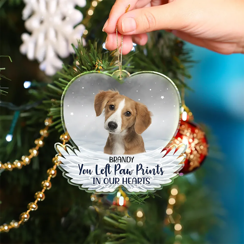 Christmas,Sad,Pet Lovers,Cat Lovers,Dog Lovers,Memorial - Custom Photo Pet Face Forever In Our Hearts Dog Cat Family - Personalized Custom Shaped Acrylic Ornament