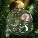 Family, Parents, Gift For Grandparents, Gift For Sibling - Custom Photo The Moment Your Heart Stopped Memorial Calendar - Personalized Circle Glass Ornament