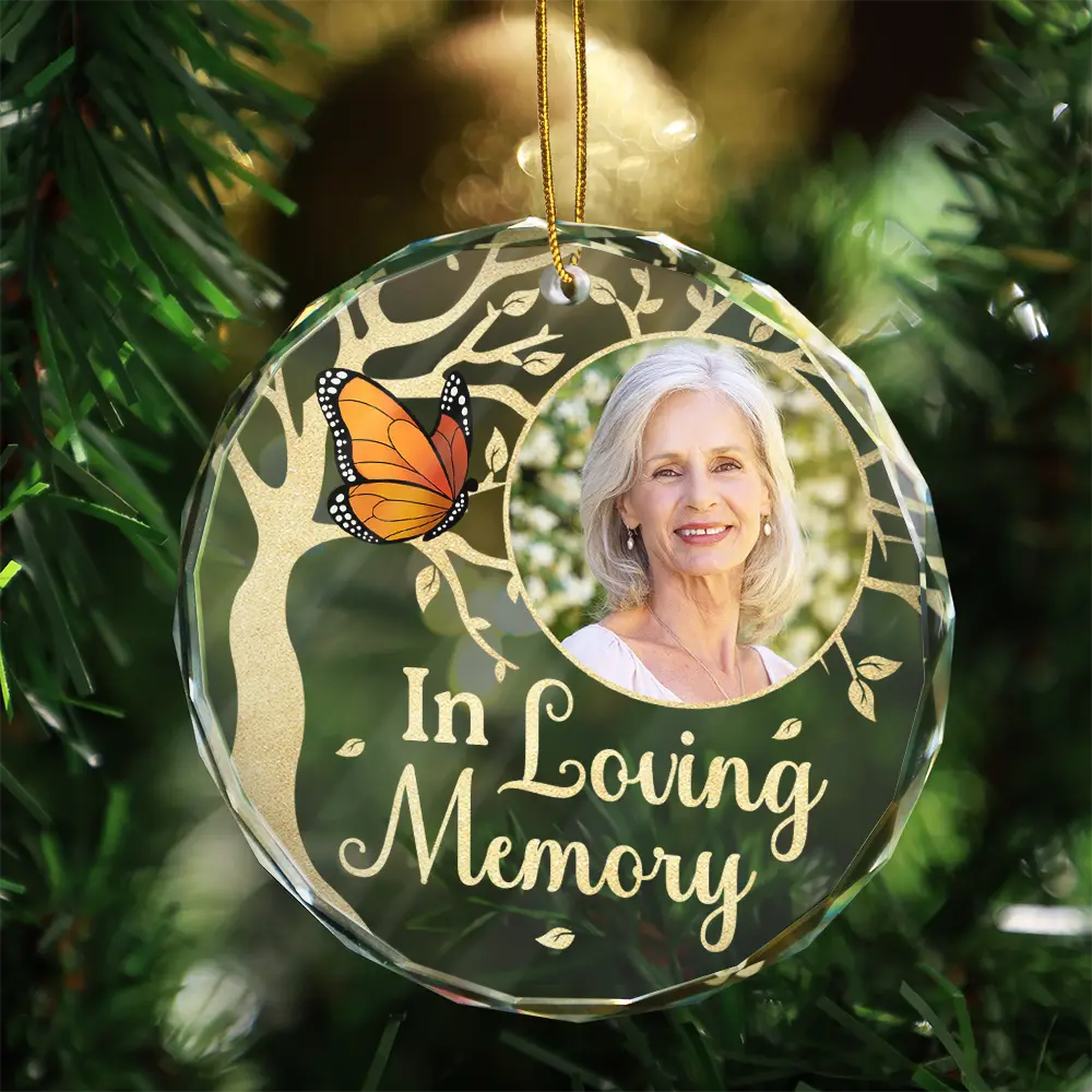 Family, Parents, Gift For Grandparents, Gift For Sibling - Custom Photo Although You Cannot See Me Memorial - Personalized Circle Glass Ornament