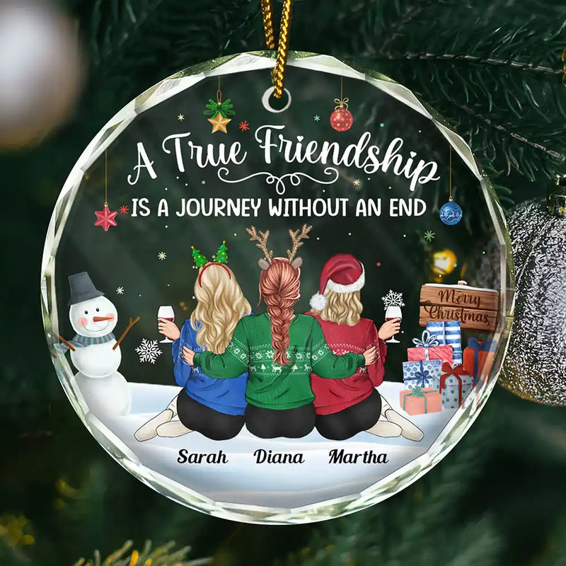 Gift For Bestie,Happy,Gifts For Colleagues,Christmas - A Journey Without An End Christmas Bestie - Personalized Circle Glass Ornament