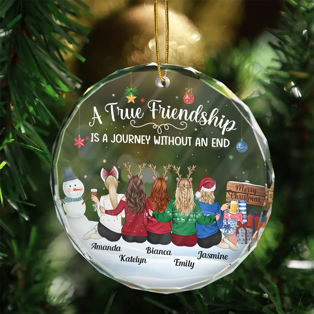 Gift For Bestie,Happy,Gifts For Colleagues,Christmas - A Journey Without An End Christmas Bestie - Personalized Circle Glass Ornament