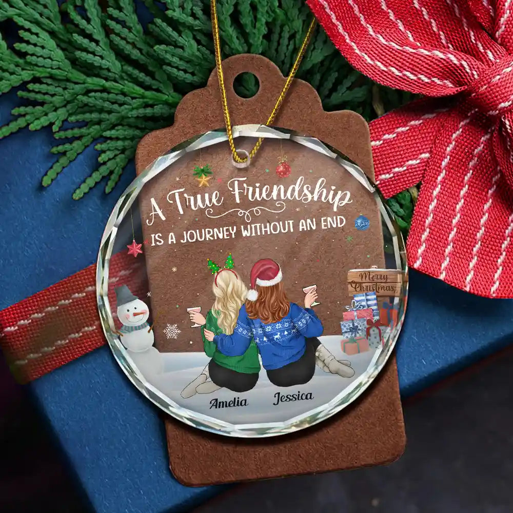 Gift For Bestie,Happy,Gifts For Colleagues,Christmas - A Journey Without An End Christmas Bestie - Personalized Circle Glass Ornament