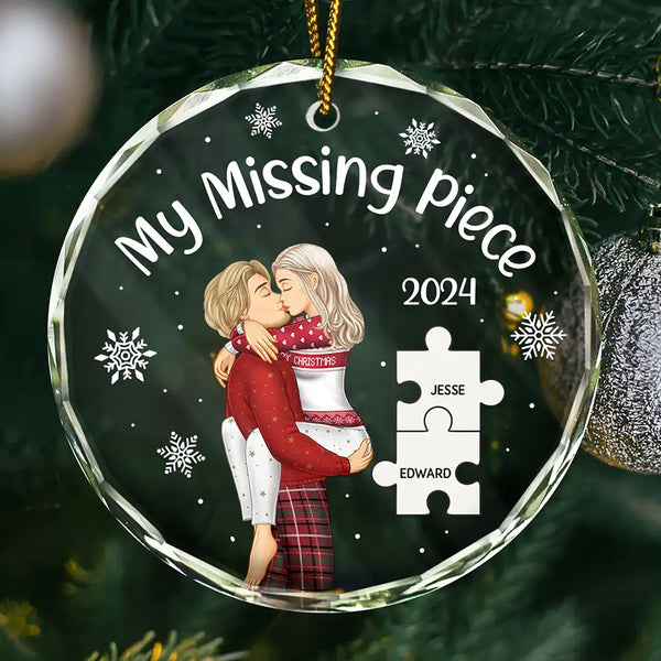 Gift For Couples, Gift For Husband, Gift For Wife, Gift For Boyfriend, Gift For Girlfriend - My Missing Piece Christmas Couple - Personalized Circle Glass Ornament