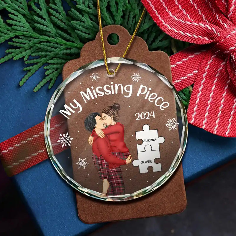 Gift For Couples, Gift For Husband, Gift For Wife, Gift For Boyfriend, Gift For Girlfriend - My Missing Piece Christmas Couple - Personalized Circle Glass Ornament