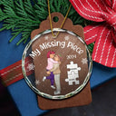 Christmas,Love,Gift For Couples,Gift For Husband,Gift For Wife,Gift For Boyfriend,Gift For Girlfriend,Anniversary - My Missing Piece Christmas Cartoon Kissing Couple - Personalized Circle Glass Ornament