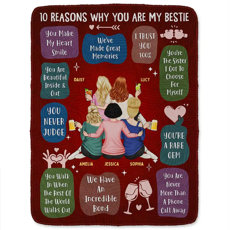 Gifts For Colleagues, Gift For Bestie - 10 Reasons Why You Are My Bestie Backside - Personalized Fleece Blanket, Sherpa Blanket