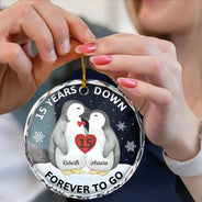 Christmas,Love,Gift For Couples,Gift For Husband,Gift For Wife,Gift For Boyfriend,Gift For Girlfriend,Anniversary - Forever To Go Penguin Couple - Personalized Circle Glass Ornament