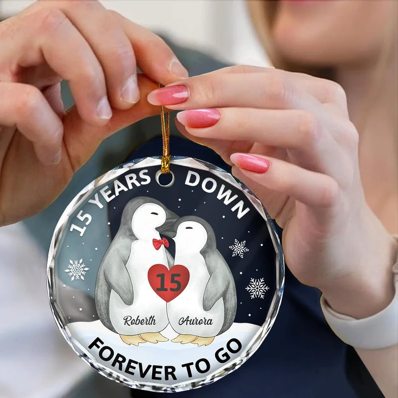 Christmas,Love,Gift For Couples,Gift For Husband,Gift For Wife,Gift For Boyfriend,Gift For Girlfriend,Anniversary - Forever To Go Penguin Couple - Personalized Circle Glass Ornament