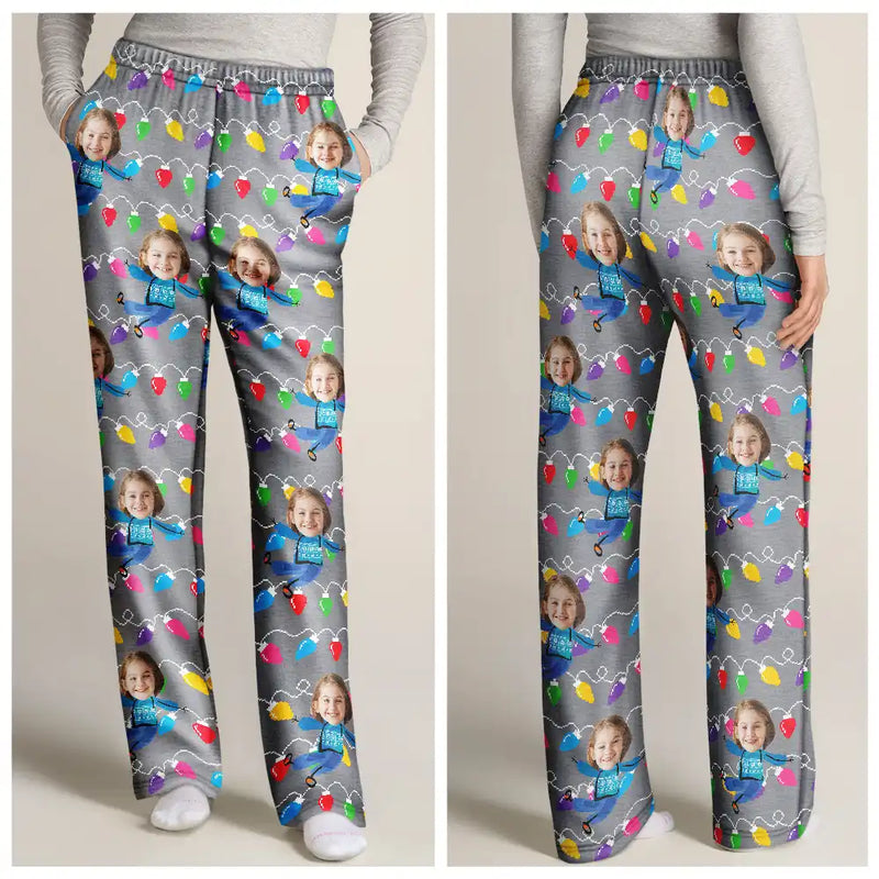 Custom Photo Funny Kids Christmas Light - Personalized Pajama Pants