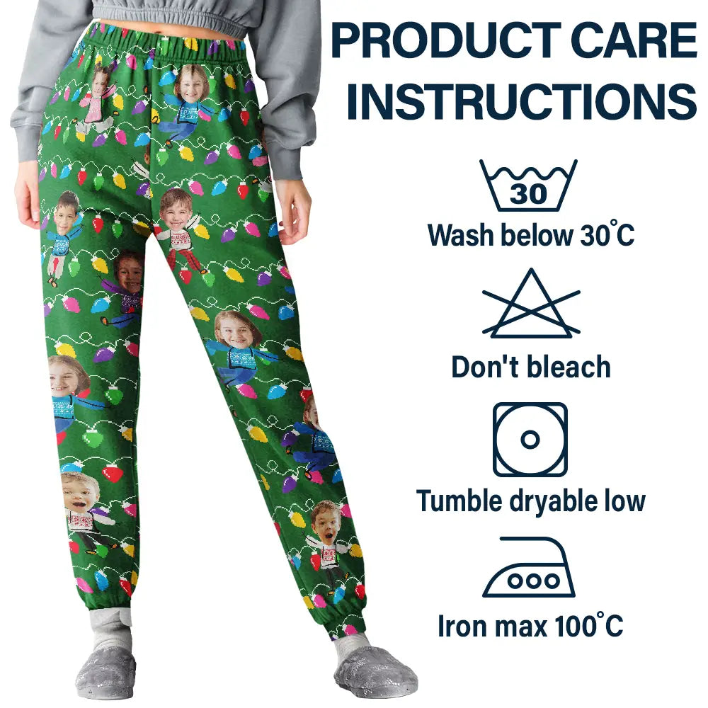 Happy,Family,Gift For Grandparents,Parents,Christmas - Custom Photo Funny Kids Christmas Light - Personalized Pajama Pants