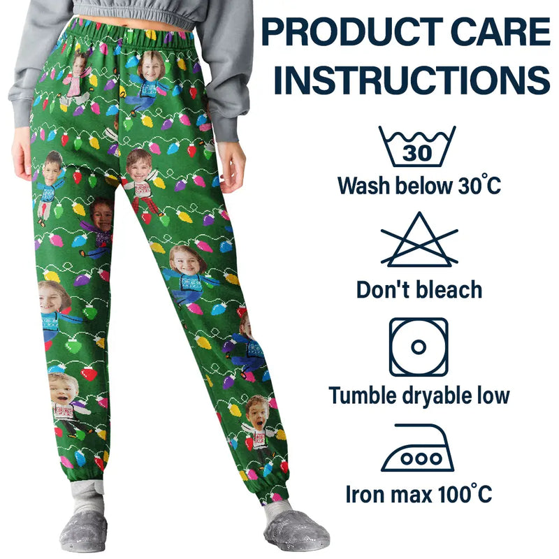 Happy,Family,Gift For Grandparents,Parents,Christmas - Custom Photo Funny Kids Christmas Light - Personalized Pajama Pants