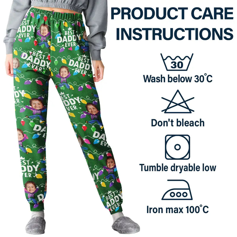 Family - Custom Photo Funny Kids Best Dad Grandpa Ever Christmas Light - Personalized Pajama Pants