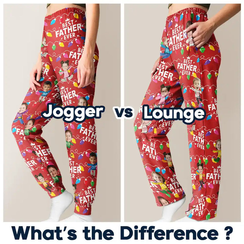 Family - Custom Photo Funny Kids Best Dad Grandpa Ever Christmas Light - Personalized Pajama Pants