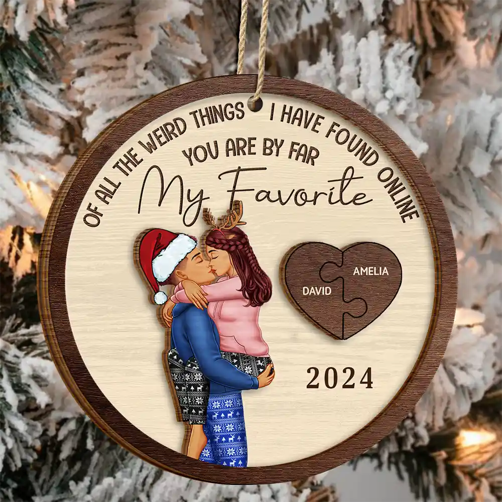 Gift For Couples, Gift For Husband, Gift For Wife, Gift For Boyfriend, Gift For Girlfriend - Of All The Weird Things Kissing Couples - Personalized 2-Layered Wooden Ornament