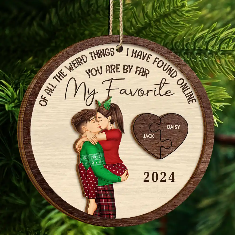 Gift For Couples, Gift For Husband, Gift For Wife, Gift For Boyfriend, Gift For Girlfriend - Of All The Weird Things Kissing Couples - Personalized 2-Layered Wooden Ornament