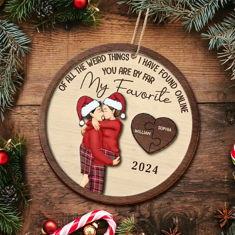 Gift For Couples, Gift For Husband, Gift For Wife, Gift For Boyfriend, Gift For Girlfriend - Of All The Weird Things Kissing Couples - Personalized 2-Layered Wooden Ornament