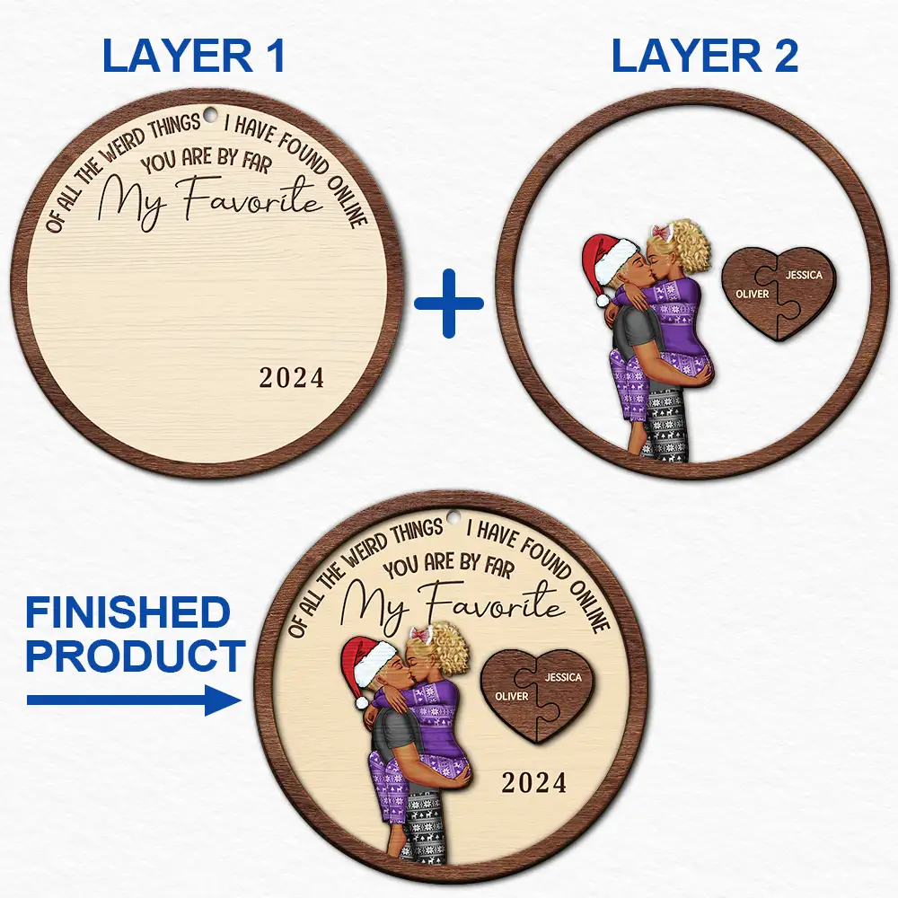 Gift For Couples, Gift For Husband, Gift For Wife, Gift For Boyfriend, Gift For Girlfriend - Of All The Weird Things Kissing Couples - Personalized 2-Layered Wooden Ornament