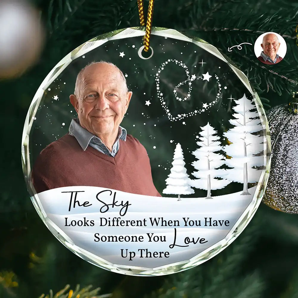 Memorial, Family, Parents, Gift For Grandparents, Gift For Sibling - Custom Photo The Sky Looks Different Memorial Family - Personalized Glass Ornament