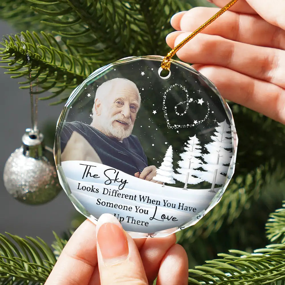 Memorial, Family, Parents, Gift For Grandparents, Gift For Sibling - Custom Photo The Sky Looks Different Memorial Family - Personalized Glass Ornament