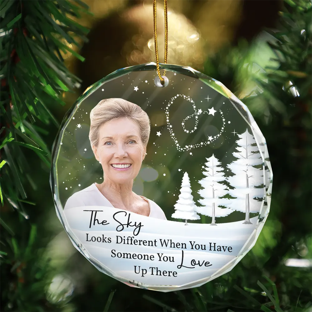 Memorial, Family, Parents, Gift For Grandparents, Gift For Sibling - Custom Photo The Sky Looks Different Memorial Family - Personalized Glass Ornament