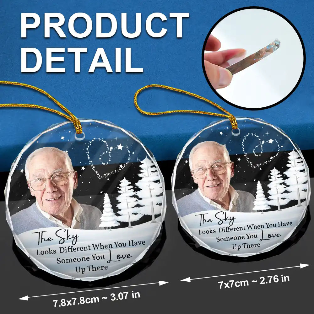 Memorial, Family, Parents, Gift For Grandparents, Gift For Sibling - Custom Photo The Sky Looks Different Memorial Family - Personalized Glass Ornament