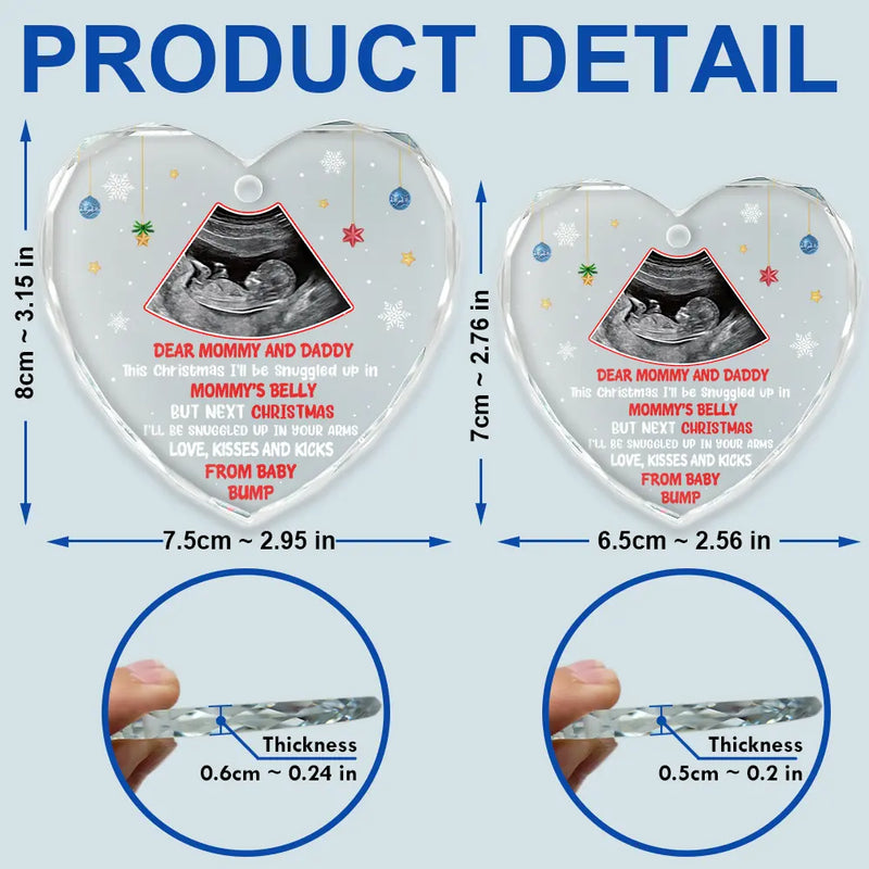 Christmas,Happy,New baby,New Dad,New Mom,Parents - Custom Photo This Christmas I'll Be Snuggled Up Newborn Baby - Personalized Heart Shaped Glass Ornament