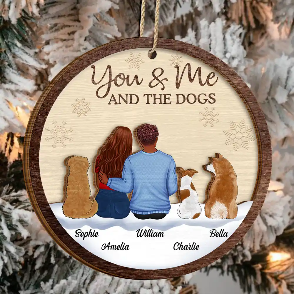 Gift For Couples, Dog Lovers, Dog Couple, Pet Lovers - You & Me & The Dog Christmas Couple - Personalized 2-Layered Wooden Ornament