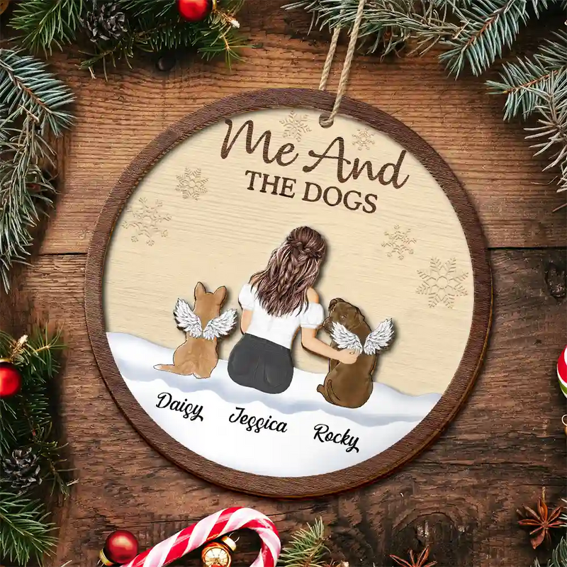 Gift For Couples, Dog Lovers, Dog Couple, Pet Lovers - You & Me & The Dog Christmas Couple - Personalized 2-Layered Wooden Ornament