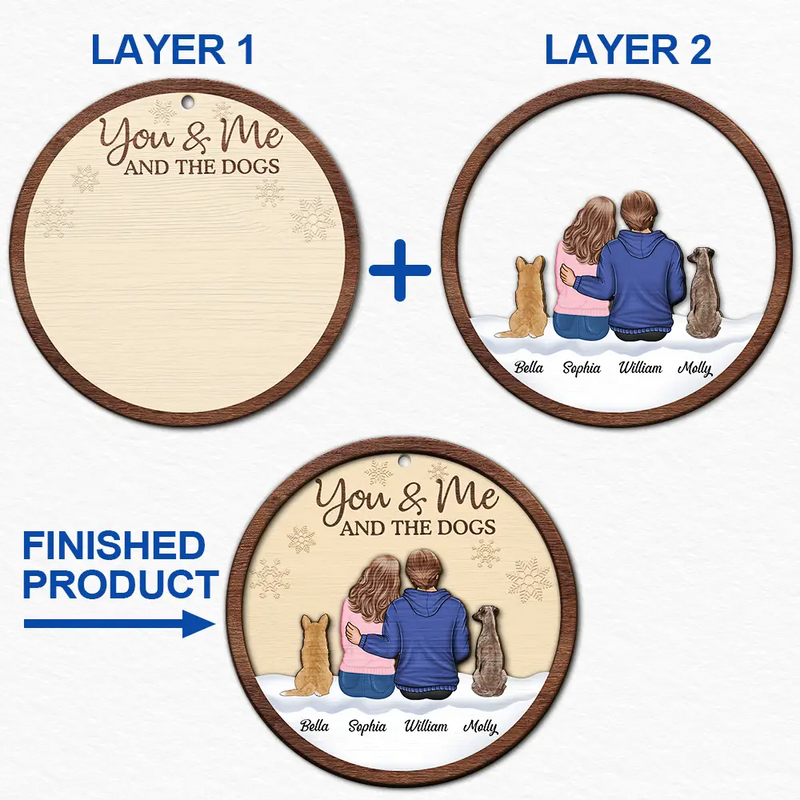 Gift For Couples, Dog Lovers, Dog Couple, Pet Lovers - You & Me & The Dog Christmas Couple - Personalized 2-Layered Wooden Ornament