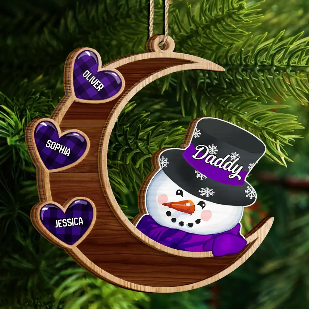 Family,Gift For Grandparents,Gift For Grandma,Gift For Grandpa - Papa Nana Snowman Family Christmas Grandparents - Personalized 2-Layered Wooden Ornament