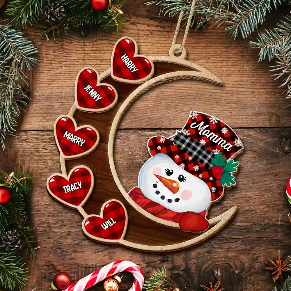 Family,Gift For Grandparents,Gift For Grandma,Gift For Grandpa - Papa Nana Snowman Family Christmas Grandparents - Personalized 2-Layered Wooden Ornament