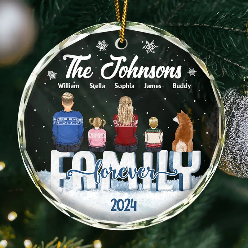 Family, Pet Lovers - Christmas Family Dog Cat - Personalized Circle Glass Ornament