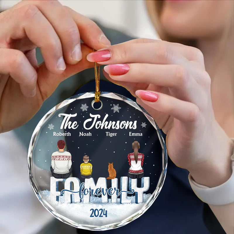 Family, Pet Lovers - Christmas Family Dog Cat - Personalized Circle Glass Ornament