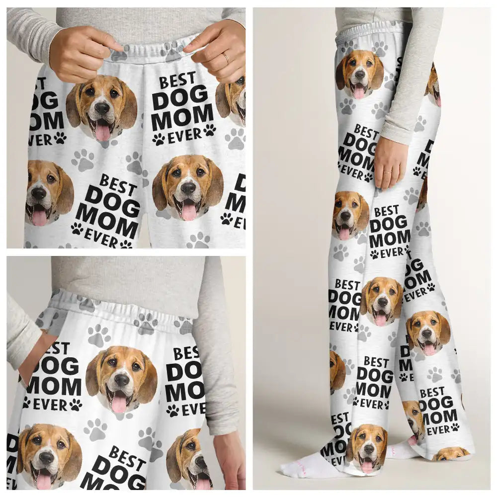 Dog Lovers,Dog Mom,Dog Dad,Pet Lovers,Cat Lovers - Custom Photo Best Dog Dad Ever Funny Pattern Family - Personalized Pajama Pants