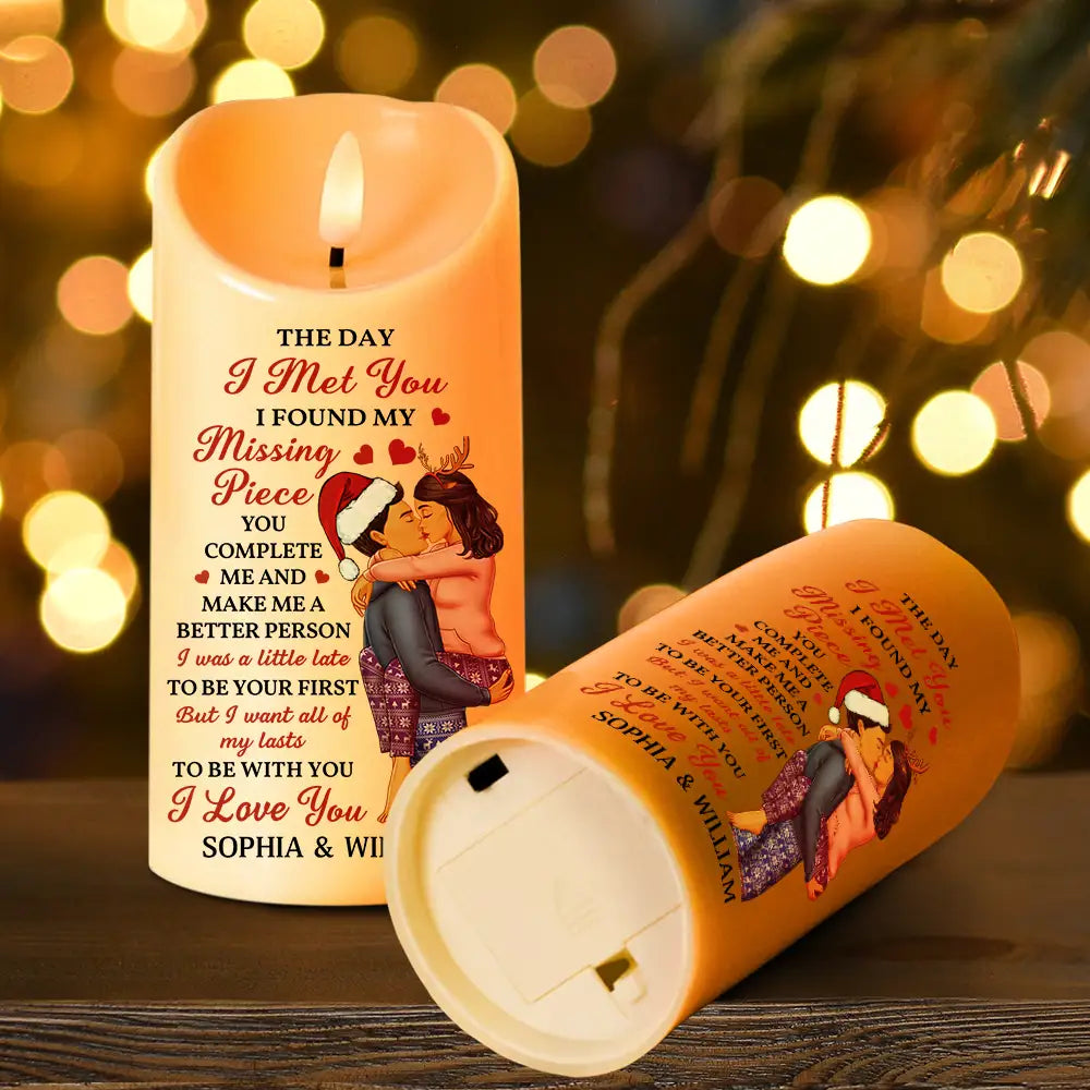 Christmas,Love,Gift For Couples,Gift For Husband,Gift For Wife,Gift For Boyfriend,Gift For Girlfriend,Anniversary - The Day I Met You Kissing Couples - Personalized Flameless LED Candle