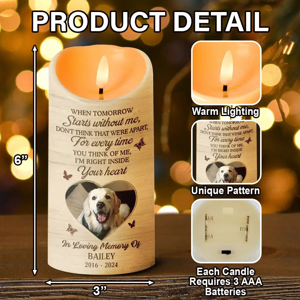 Family, Parents, Gift For Grandparents, Gift For Sibling, Memorial - Custom Photo When Tomorrow Starts Without Me Memorial - Personalized Flameless LED Candle