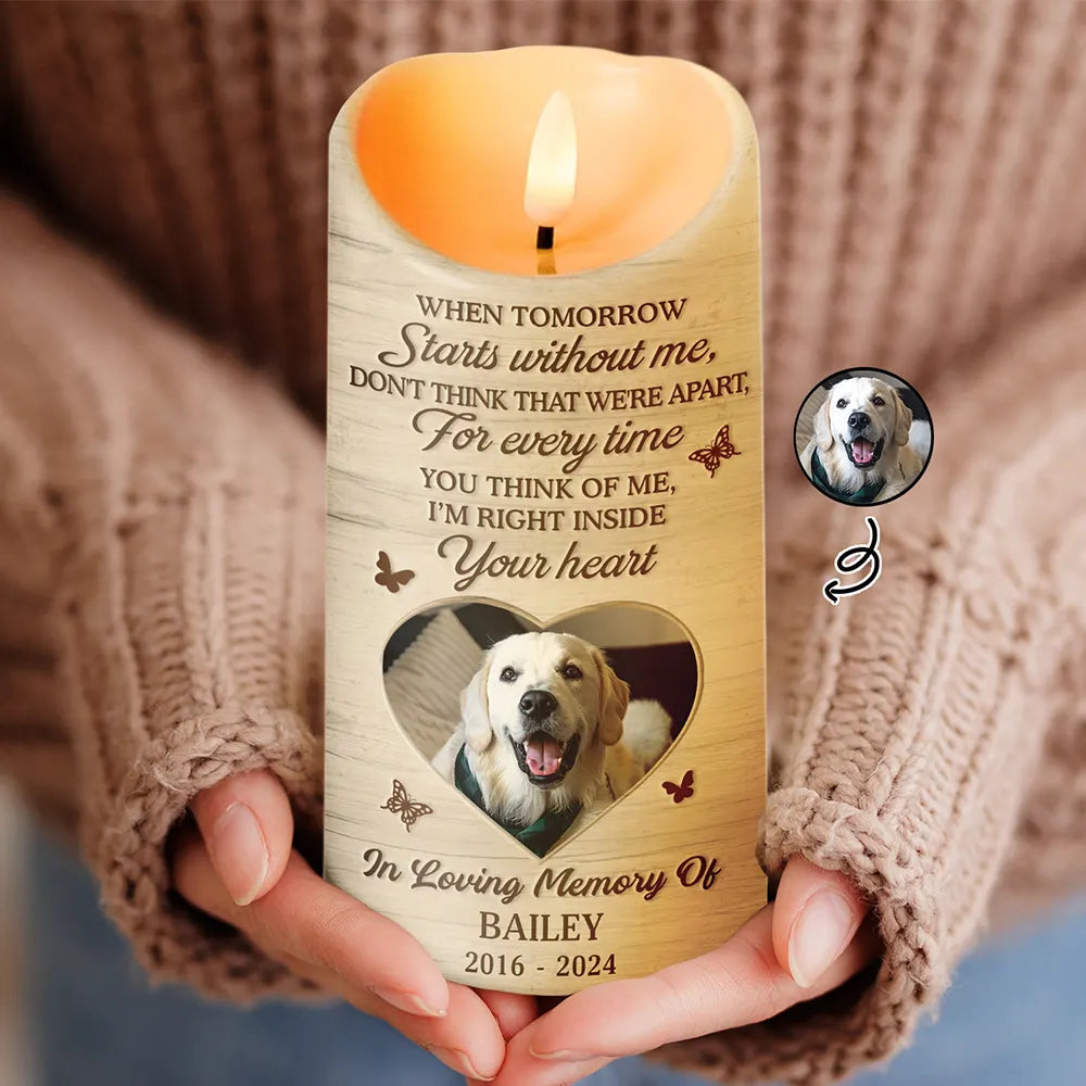 Family, Parents, Gift For Grandparents, Gift For Sibling, Memorial - Custom Photo When Tomorrow Starts Without Me Memorial - Personalized Flameless LED Candle