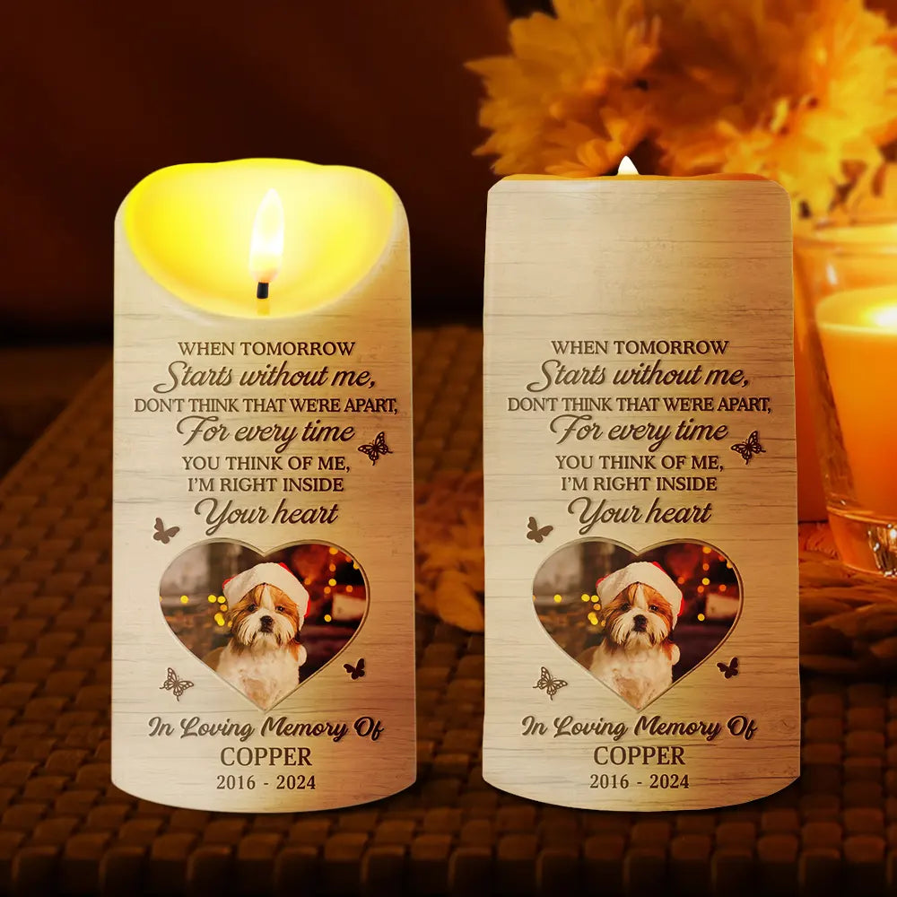 Family, Parents, Gift For Grandparents, Gift For Sibling, Memorial - Custom Photo When Tomorrow Starts Without Me Memorial - Personalized Flameless LED Candle